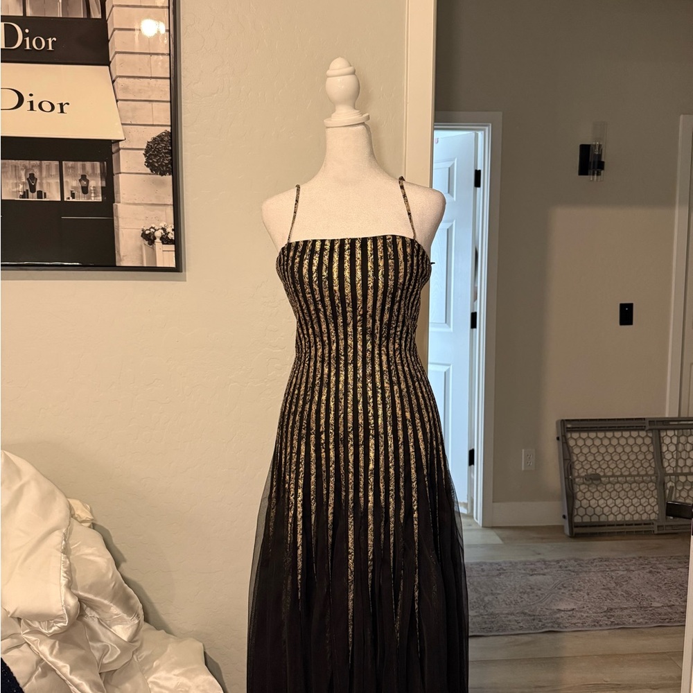 Cache Black and Gold Strapless Dress